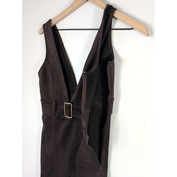 Forever 21 Brown Faux Suede Mini Dress S Belted Overall Y2K Retro Indie - Picture 5 of 15